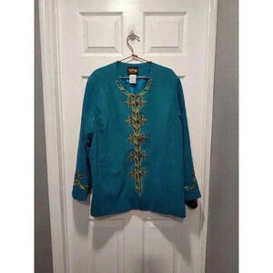 Bob Mackie‎ Vintage Gold Embroidered Fleur-de-Lis Jacket Size 3X Teal Beautiful